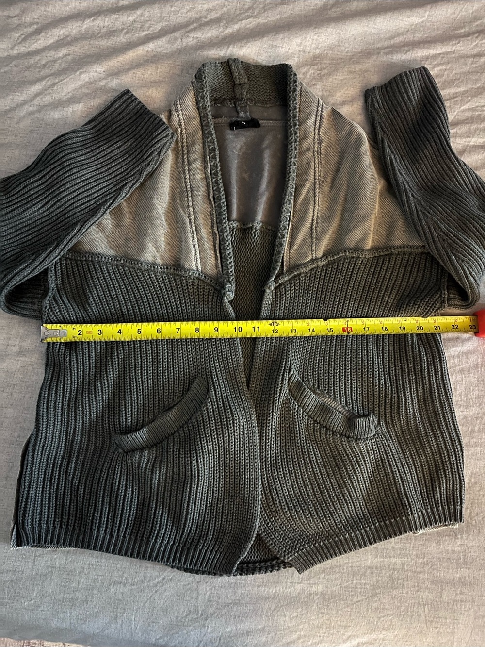 100% Cotton Shawl-Collar Ribbed Women's Cardigan Sweater - Gray